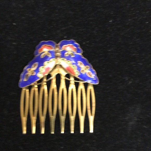 80s Vintage Butterfly Enamel Cobalt Blue Combs - Picture 5 of 6